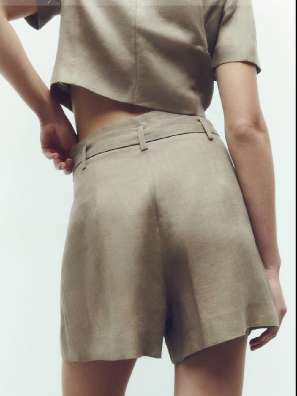 Zara Taupe Tie-Waist Linen Bermuda Shorts - Picture 3 of 9